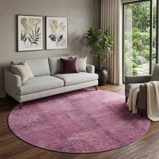 8' Blush And Gray Patchwork Washable Round Rug With UV Protection Photo 1