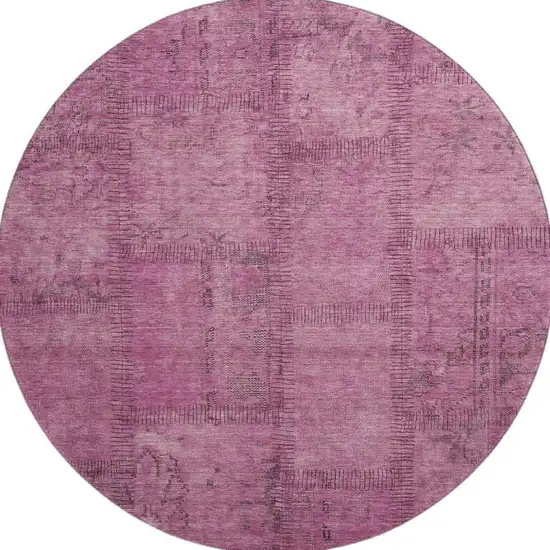 8' Blush And Gray Patchwork Washable Round Rug With UV Protection Photo 3