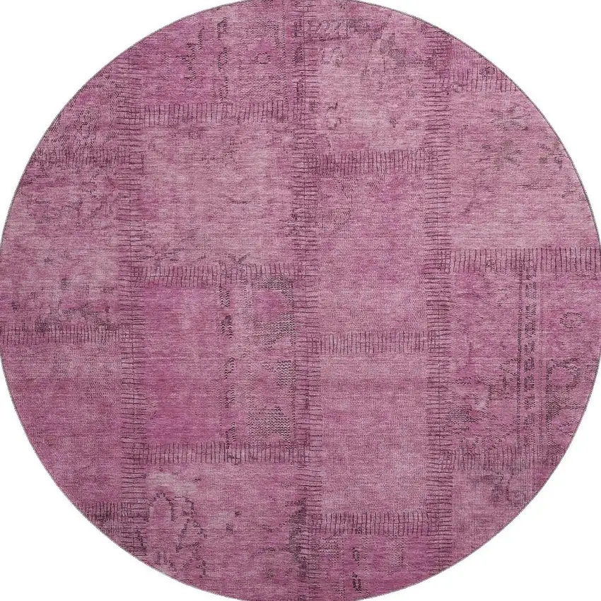 8' Blush And Gray Patchwork Washable Round Rug With UV Protection Photo 3