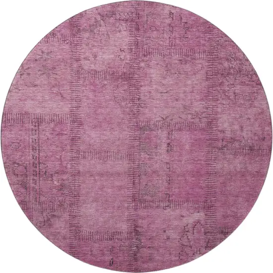 8' Blush And Gray Patchwork Washable Round Rug With UV Protection Photo 4