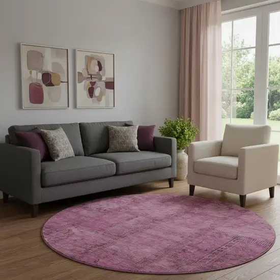 8' Blush And Gray Patchwork Washable Round Rug With UV Protection Photo 1