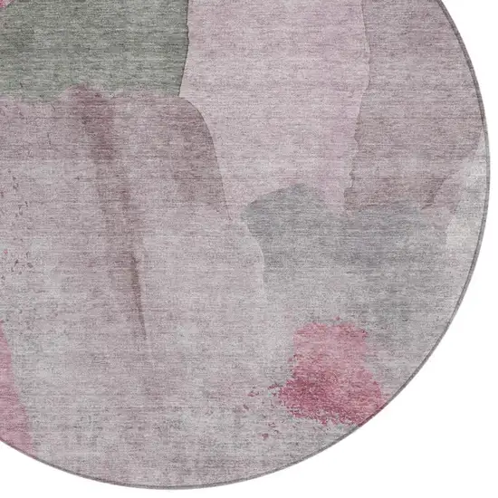 8' Blush And Gray Round Abstract Washable Indoor Outdoor Area Rug Photo 8