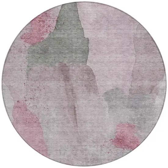 8' Blush And Gray Round Abstract Washable Indoor Outdoor Area Rug Photo 4