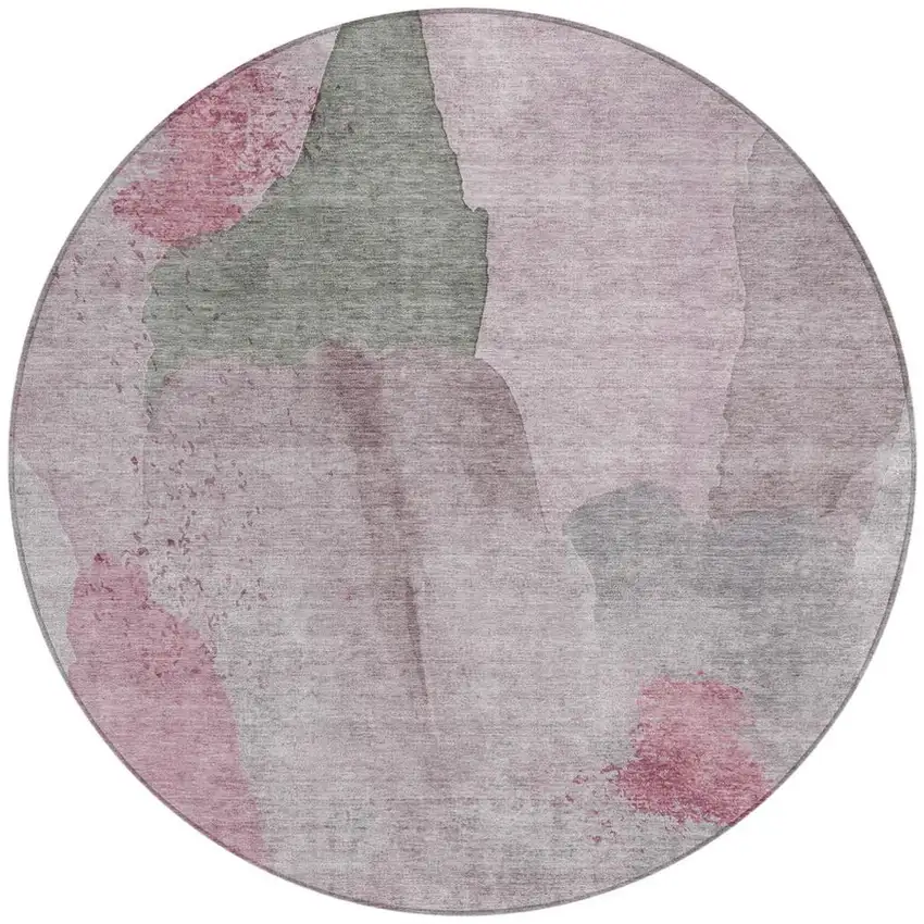 8' Blush And Gray Round Abstract Washable Indoor Outdoor Area Rug Photo 4