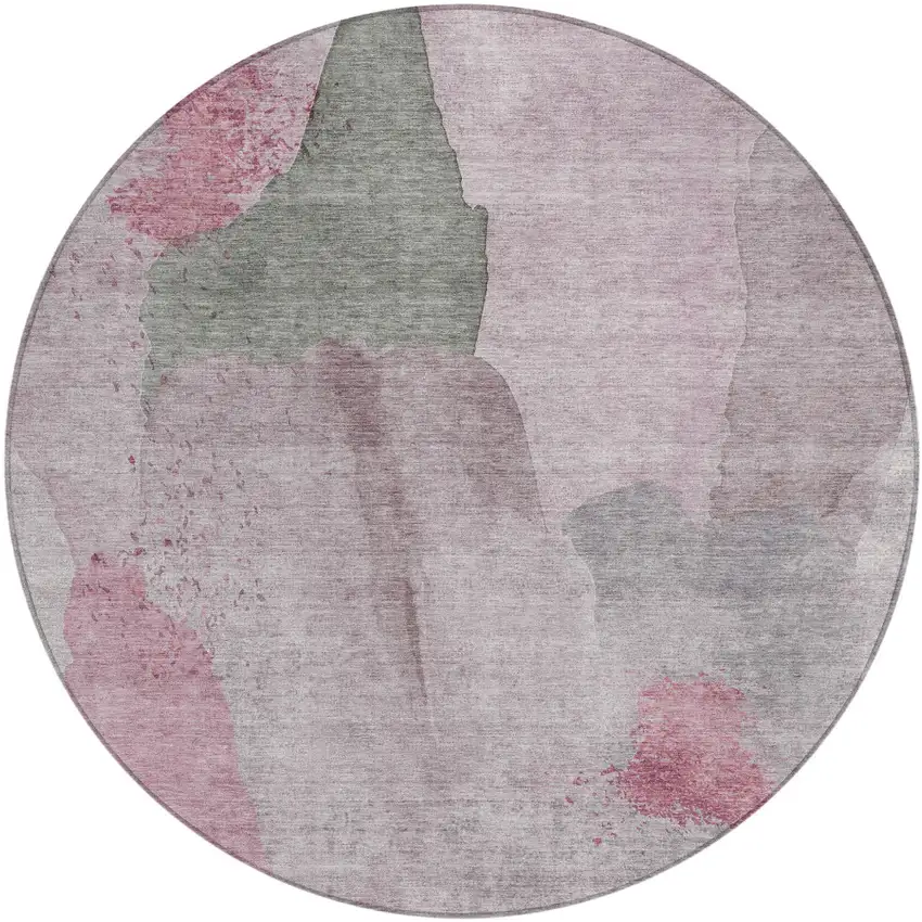 8' Blush And Gray Round Abstract Washable Indoor Outdoor Area Rug Photo 1