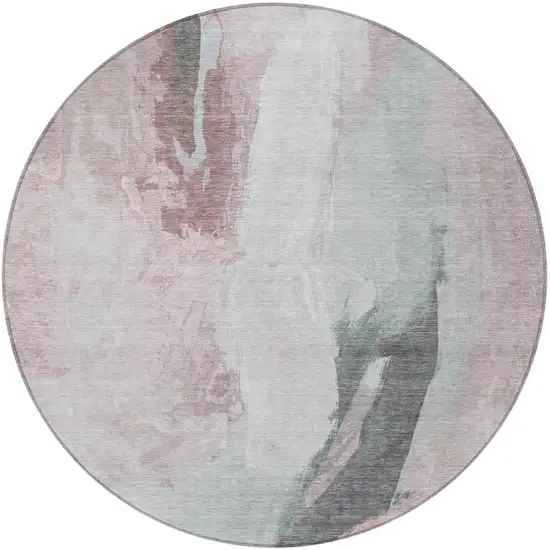 8' Blush And Gray Round Abstract Washable Indoor Outdoor Area Rug Photo 3