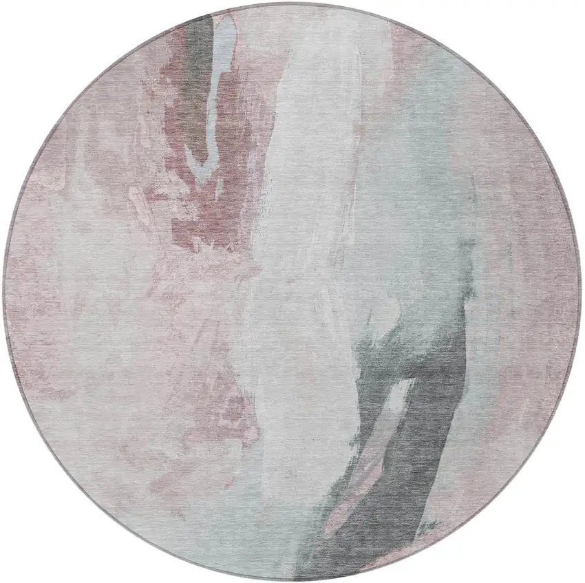8' Blush And Gray Round Abstract Washable Indoor Outdoor Area Rug Photo 3