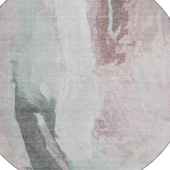 8' Blush And Gray Round Abstract Washable Indoor Outdoor Area Rug Photo 8