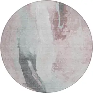 Photo of 8' Blush And Gray Round Abstract Washable Indoor Outdoor Area Rug