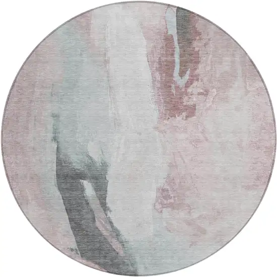 8' Blush And Gray Round Abstract Washable Indoor Outdoor Area Rug Photo 1