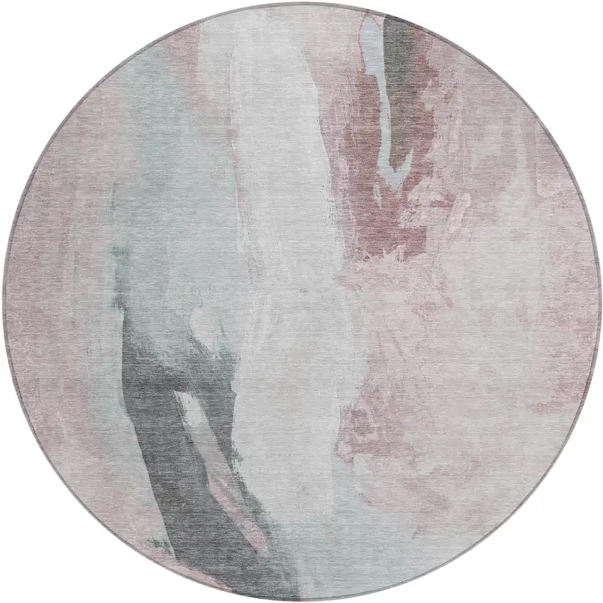 8' Blush And Gray Round Abstract Washable Indoor Outdoor Area Rug Photo 1