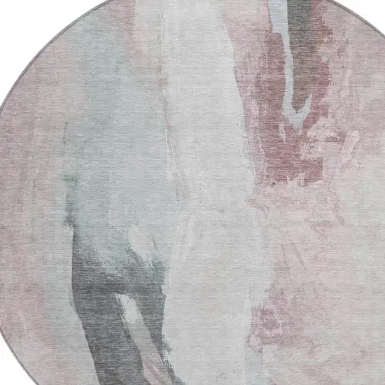 8' Blush And Gray Round Abstract Washable Indoor Outdoor Area Rug Photo 4
