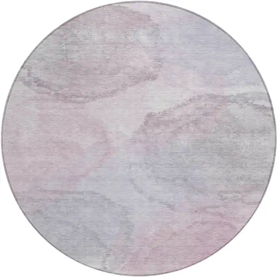 8' Blush And Gray Round Abstract Washable Indoor Outdoor Area Rug Photo 1