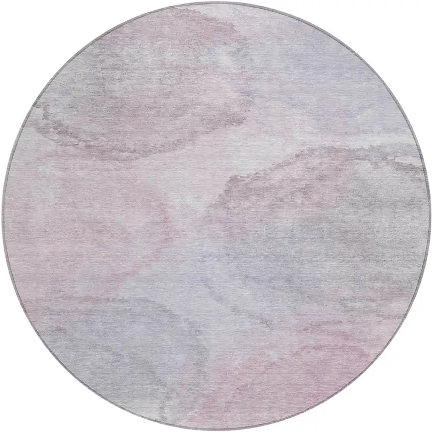 8' Blush And Gray Round Abstract Washable Indoor Outdoor Area Rug Photo 1