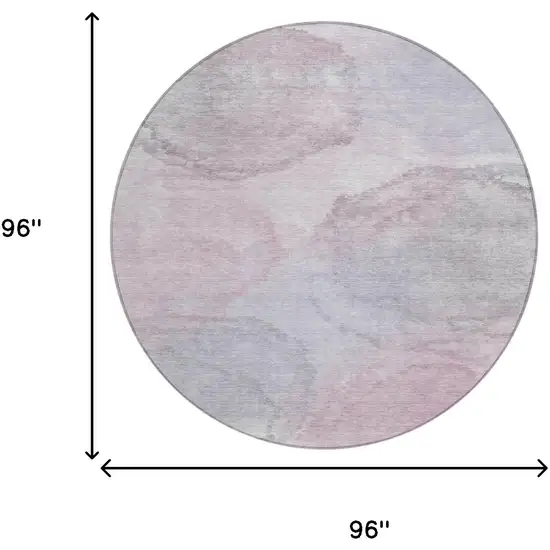 8' Blush And Gray Round Abstract Washable Indoor Outdoor Area Rug Photo 8