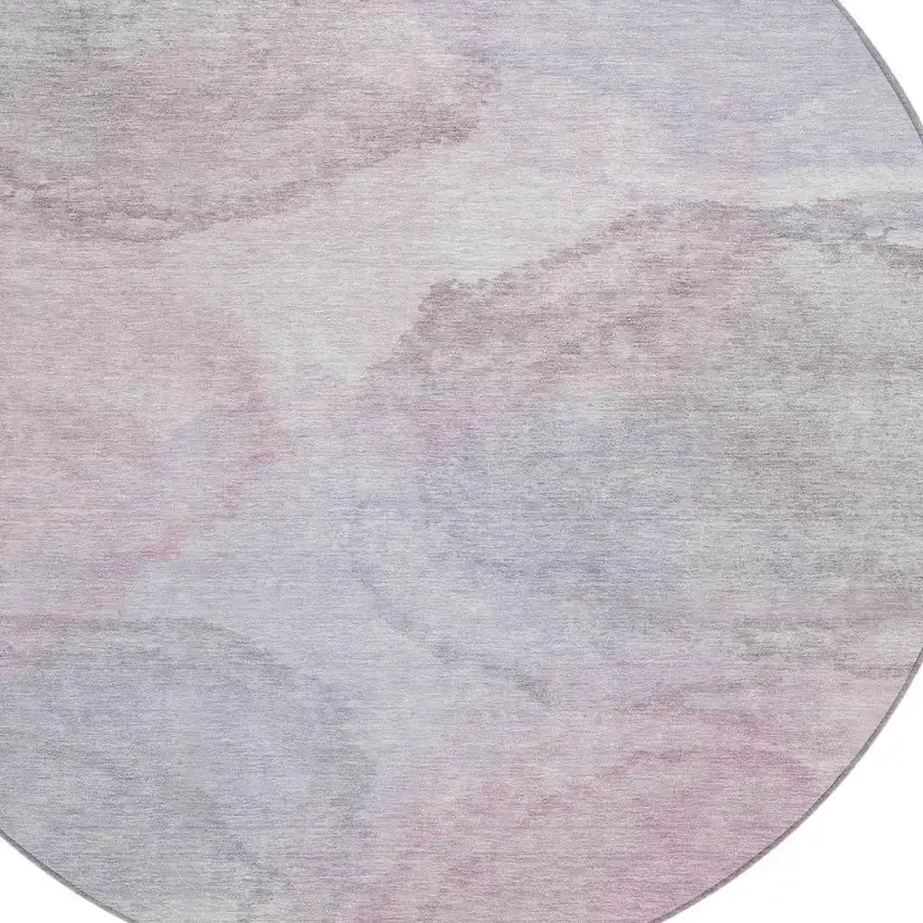 8' Blush And Gray Round Abstract Washable Indoor Outdoor Area Rug Photo 2