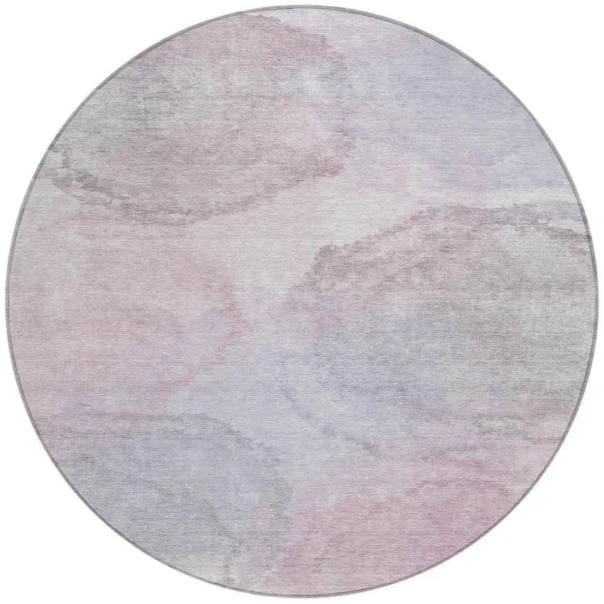 8' Blush And Gray Round Abstract Washable Indoor Outdoor Area Rug Photo 3