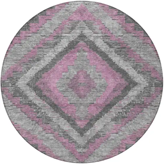 8' Blush And Gray Round Aztec Washable Indoor Outdoor Area Rug Photo 3