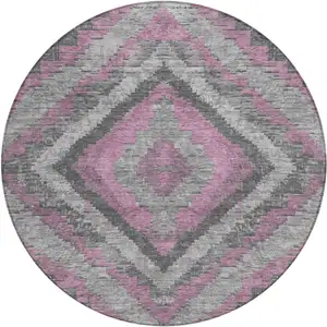 Photo of 8' Blush And Gray Round Aztec Washable Indoor Outdoor Area Rug
