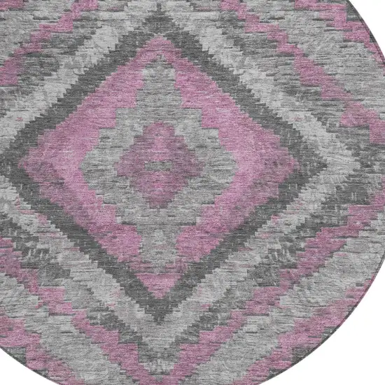 8' Blush And Gray Round Aztec Washable Indoor Outdoor Area Rug Photo 8