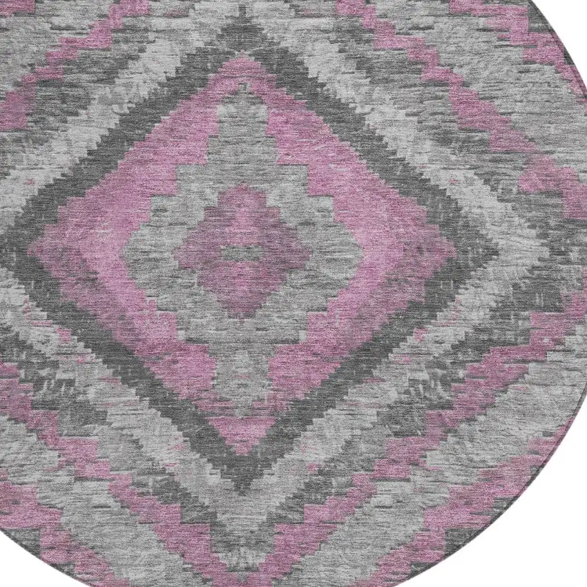 8' Blush And Gray Round Aztec Washable Indoor Outdoor Area Rug Photo 8
