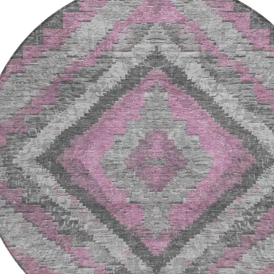 8' Blush And Gray Round Aztec Washable Indoor Outdoor Area Rug Photo 4
