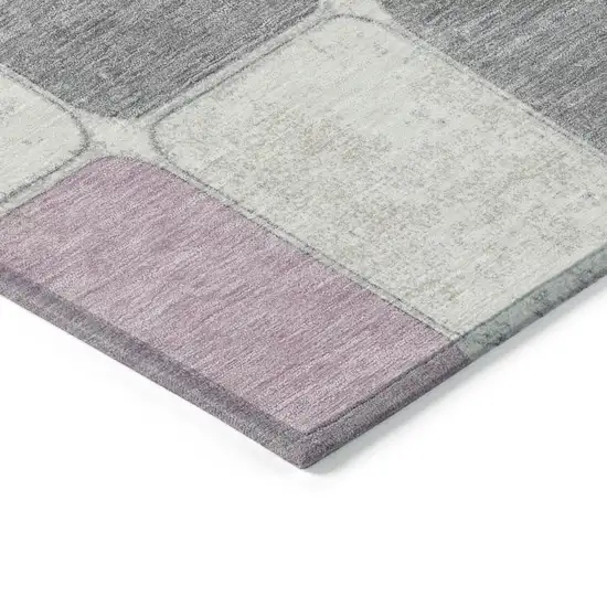 8' Blush And Gray Round Geometric Washable Indoor Outdoor Area Rug Photo 8