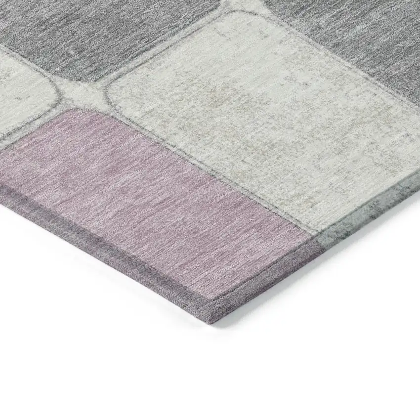 8' Blush And Gray Round Geometric Washable Indoor Outdoor Area Rug Photo 8