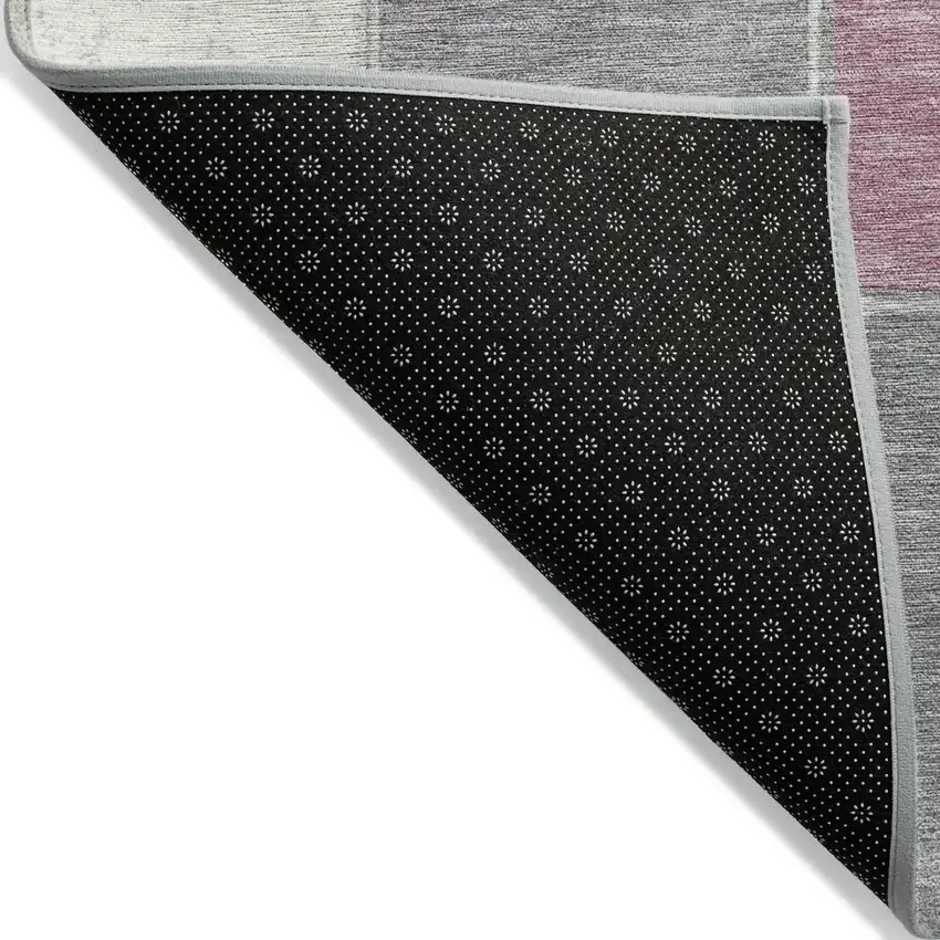 8' Blush And Gray Round Geometric Washable Indoor Outdoor Area Rug Photo 5