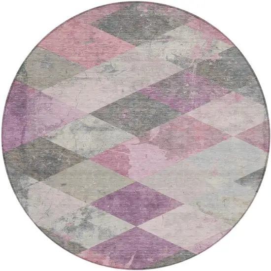 8' Blush And Gray Round Geometric Washable Indoor Outdoor Area Rug Photo 1
