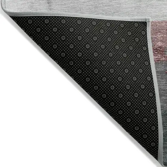 8' Blush And Gray Round Striped Washable Indoor Outdoor Area Rug Photo 9