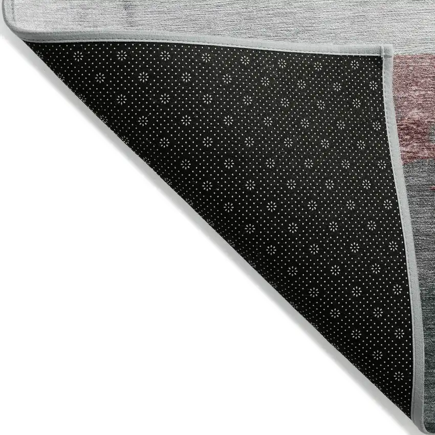 8' Blush And Gray Round Striped Washable Indoor Outdoor Area Rug Photo 9