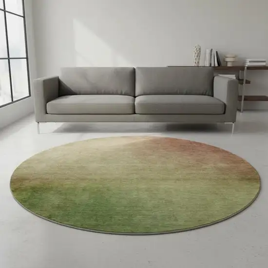 8' Blush And Green Ombre Washable Round Rug With UV Protection Photo 2