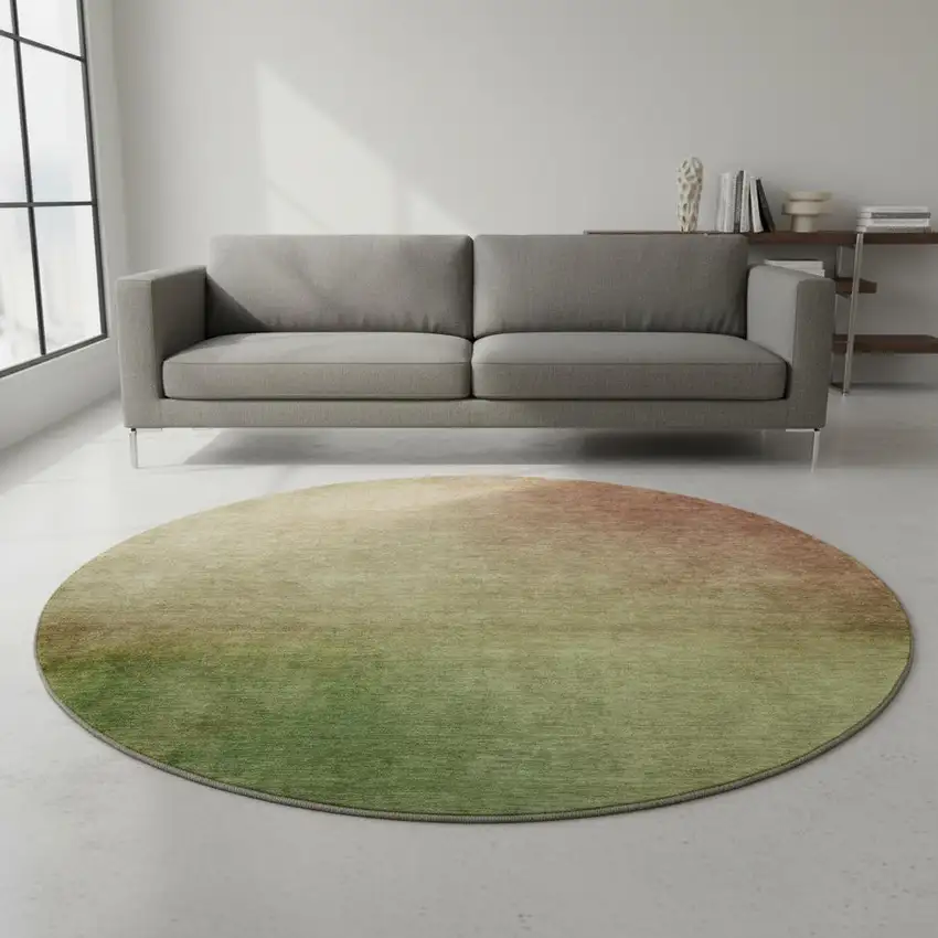 8' Blush And Green Ombre Washable Round Rug With UV Protection Photo 2