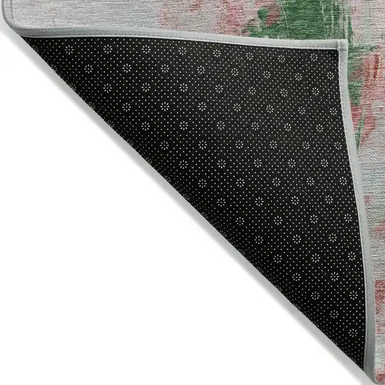 8' Blush And Green Round Abstract Washable Indoor Outdoor Area Rug Photo 9