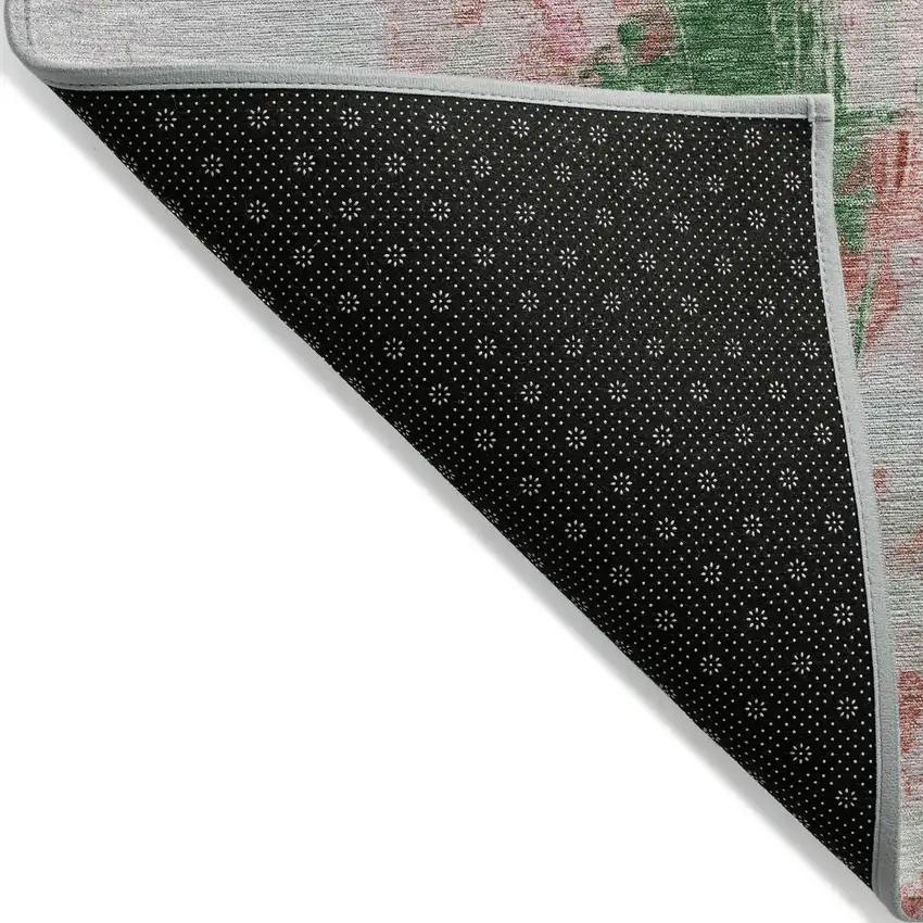 8' Blush And Green Round Abstract Washable Indoor Outdoor Area Rug Photo 9