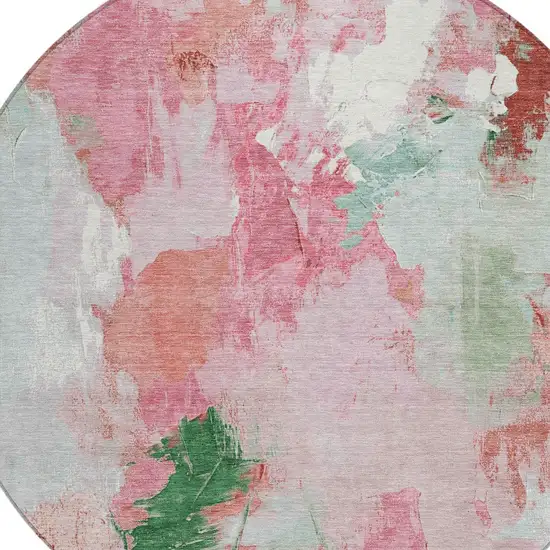 8' Blush And Green Round Abstract Washable Indoor Outdoor Area Rug Photo 8