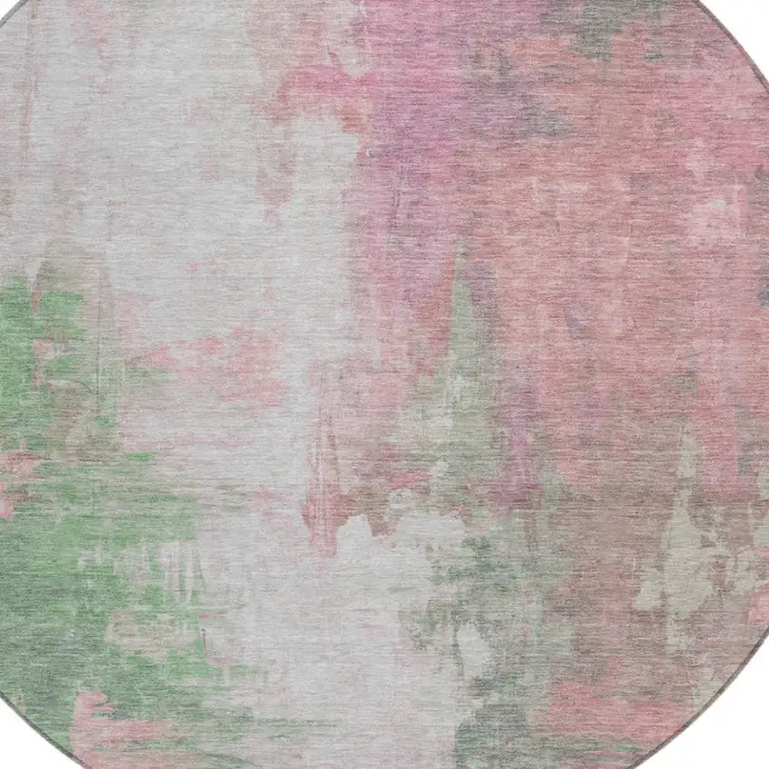 8' Blush And Green Round Abstract Washable Indoor Outdoor Area Rug Photo 8