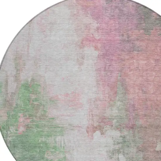 8' Blush And Green Round Abstract Washable Indoor Outdoor Area Rug Photo 4