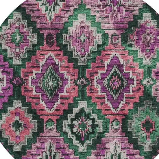 8' Blush And Green Round Aztec Washable Indoor Outdoor Area Rug Photo 4