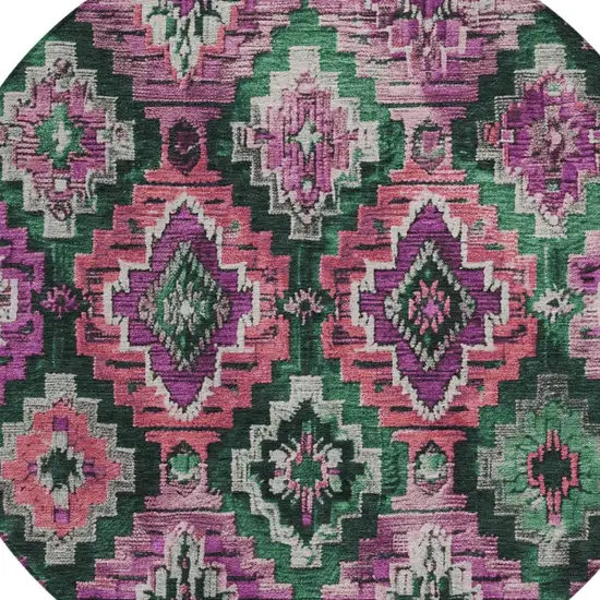 8' Blush And Green Round Aztec Washable Indoor Outdoor Area Rug Photo 8