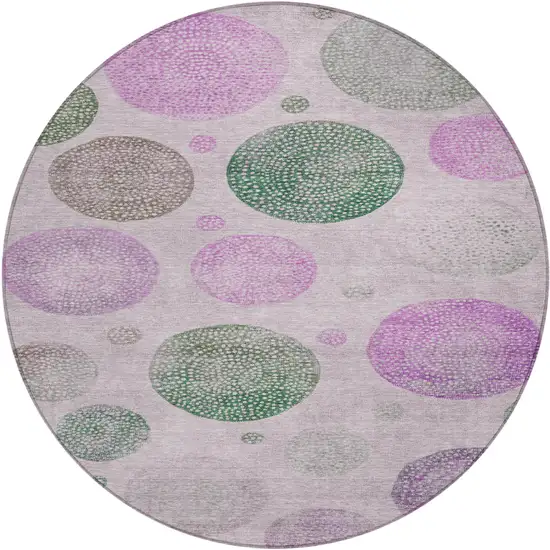 8' Blush And Green Round Geometric Washable Indoor Outdoor Area Rug Photo 1
