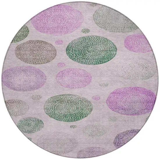 8' Blush And Green Round Geometric Washable Indoor Outdoor Area Rug Photo 3