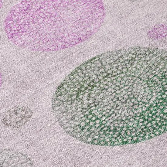 8' Blush And Green Round Geometric Washable Indoor Outdoor Area Rug Photo 8