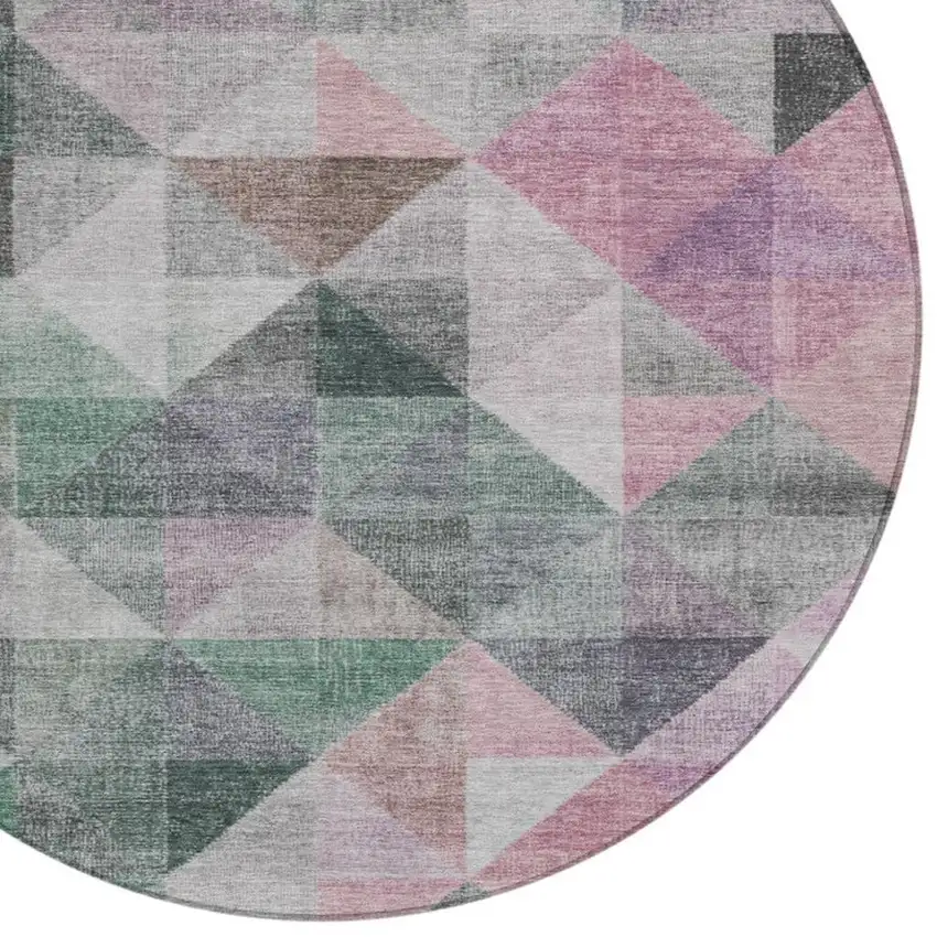 8' Blush And Green Round Geometric Washable Indoor Outdoor Area Rug Photo 7