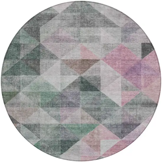 8' Blush And Green Round Geometric Washable Indoor Outdoor Area Rug Photo 1