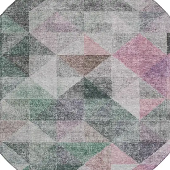 8' Blush And Green Round Geometric Washable Indoor Outdoor Area Rug Photo 4