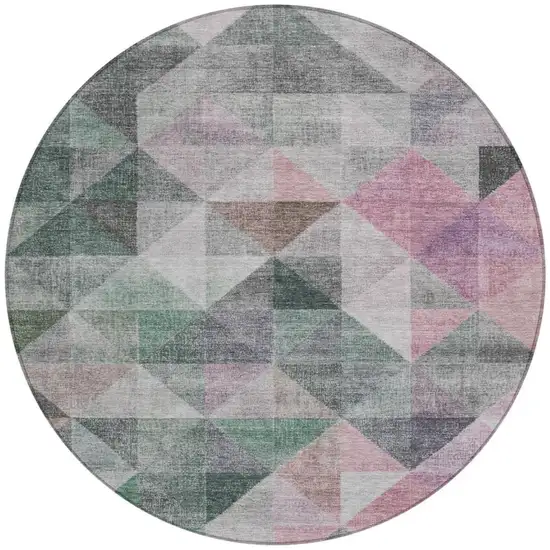 8' Blush And Green Round Geometric Washable Indoor Outdoor Area Rug Photo 3