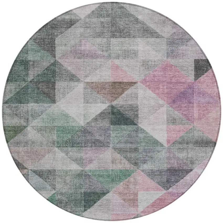 8' Blush And Green Round Geometric Washable Indoor Outdoor Area Rug Photo 3