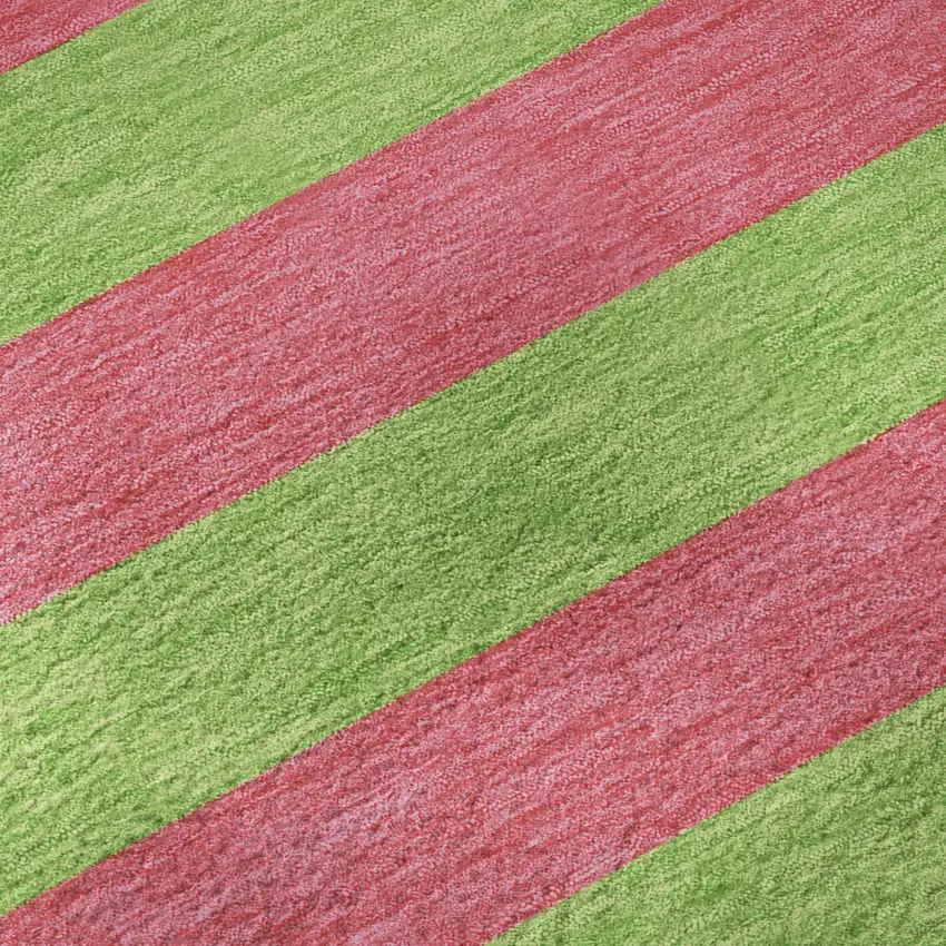 8' Blush And Green Striped Washable Round Rug With UV Protection Photo 9